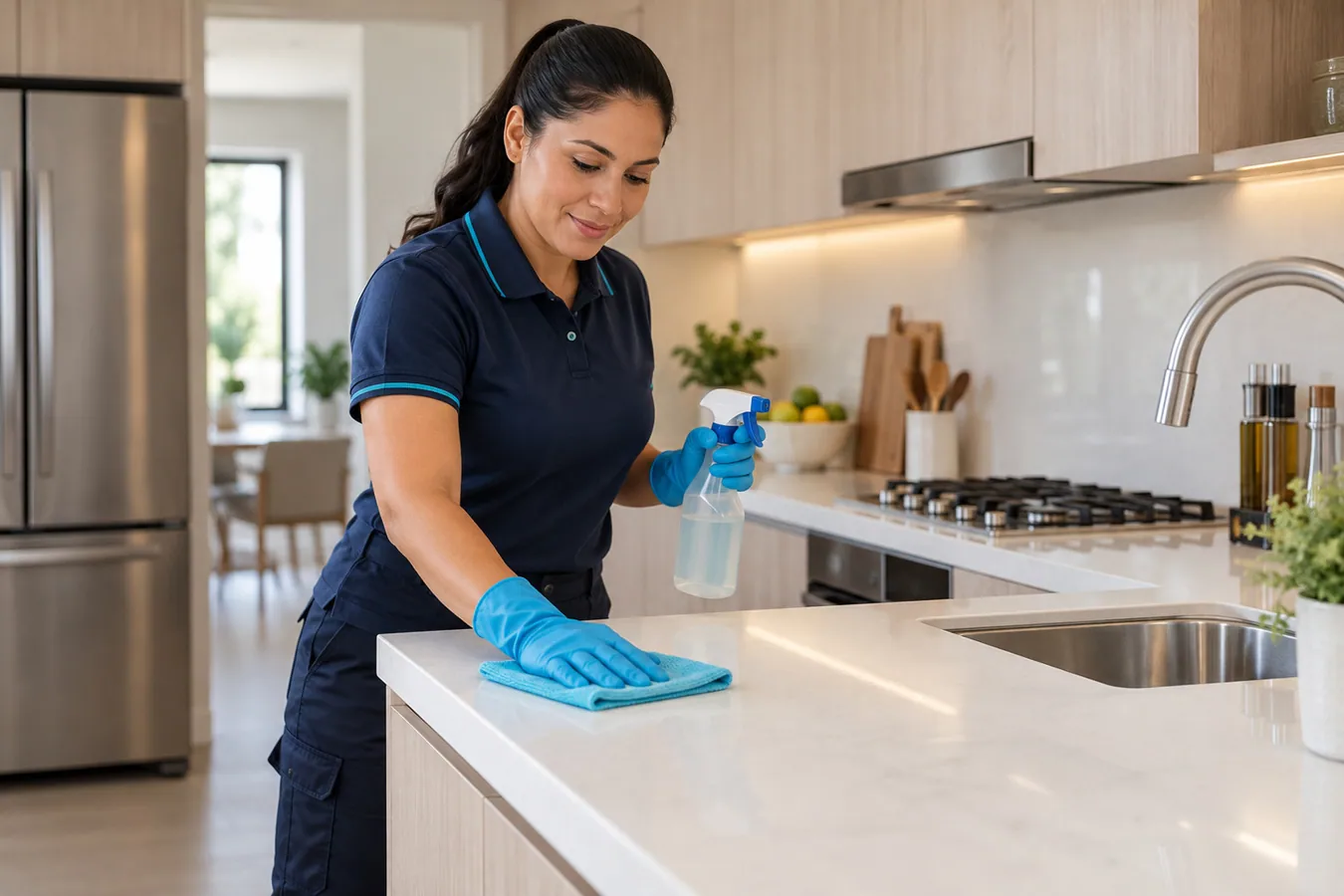 Limpieza de una cocina residencial